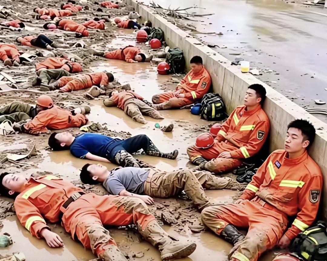 震撼人心的一幕！向伟大的战士致敬🫡，在救援现场，战士们累到如此地步，谁看了不