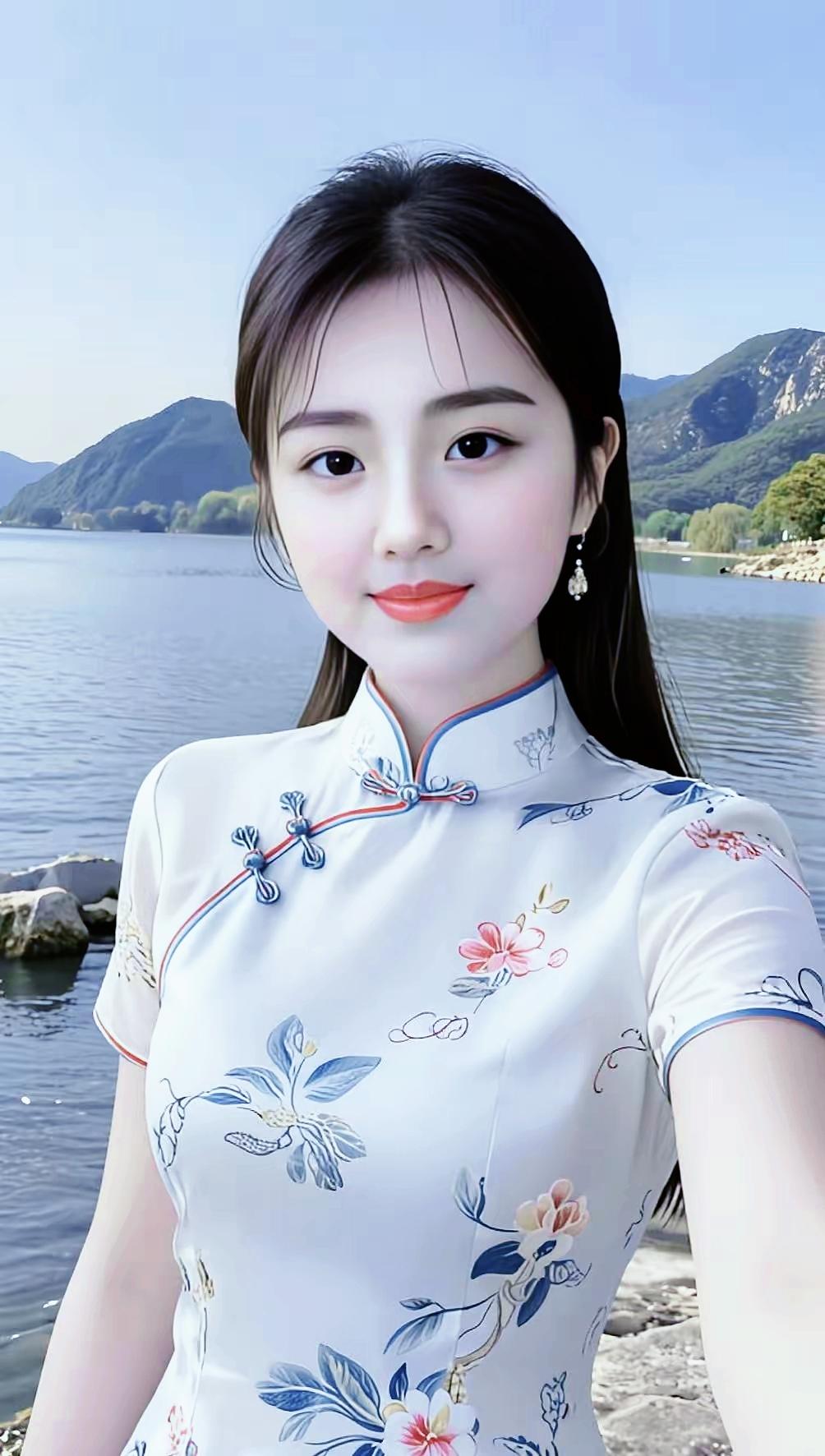 在山水间，穿旗袍的少女，惊艳了时光