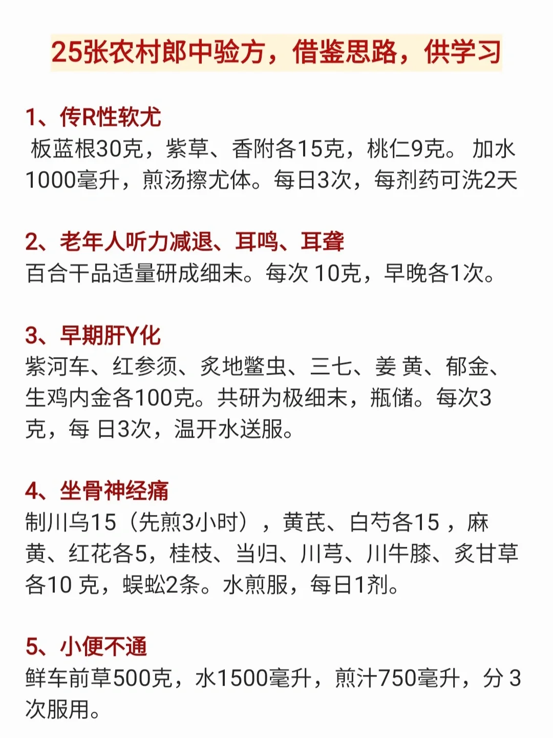 25张民间老中医验方，收集