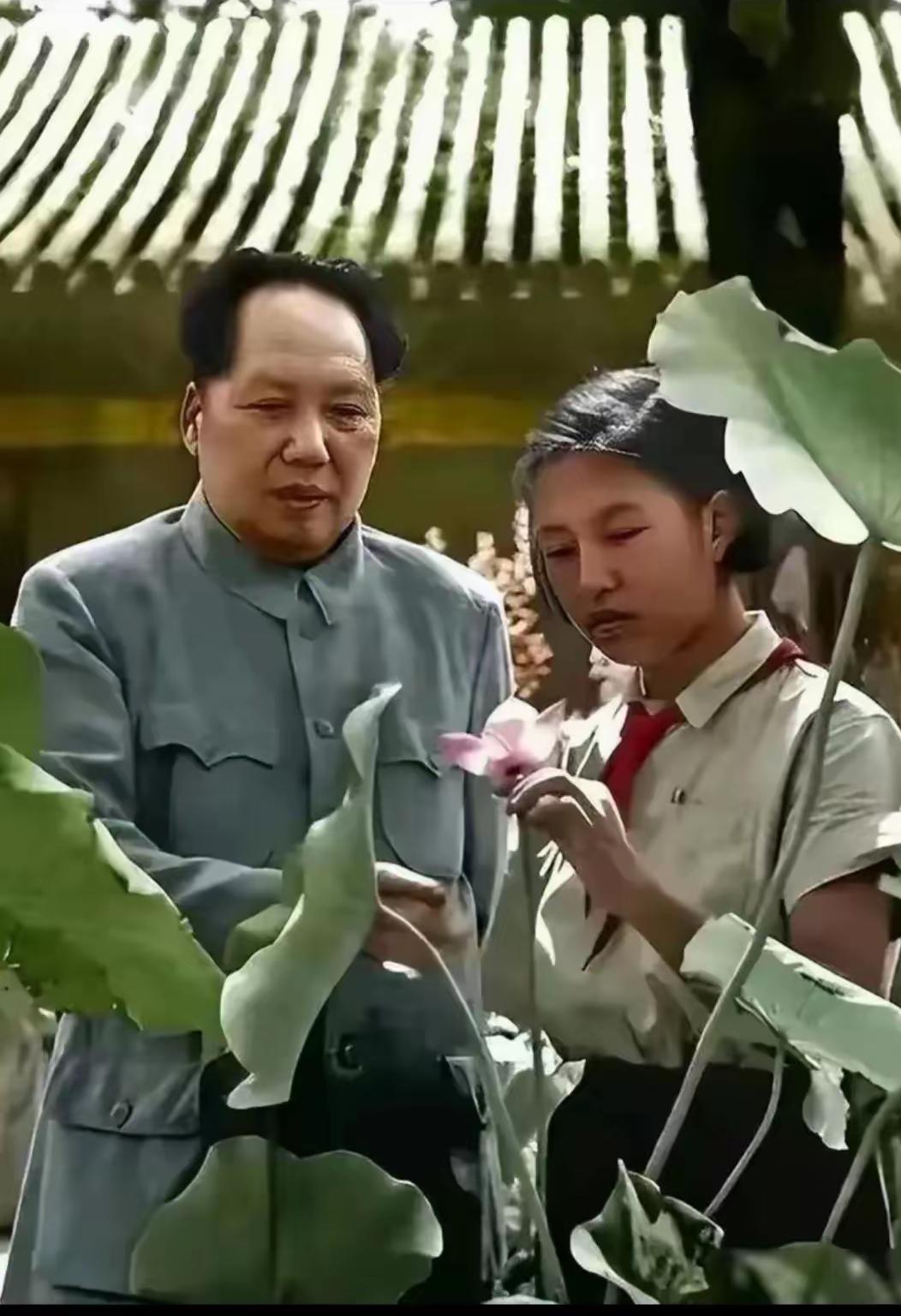 这照片真的太难得了！这是毛主席和和女儿李讷观赏荷花时的真实样貌，都看看吧，照片拍