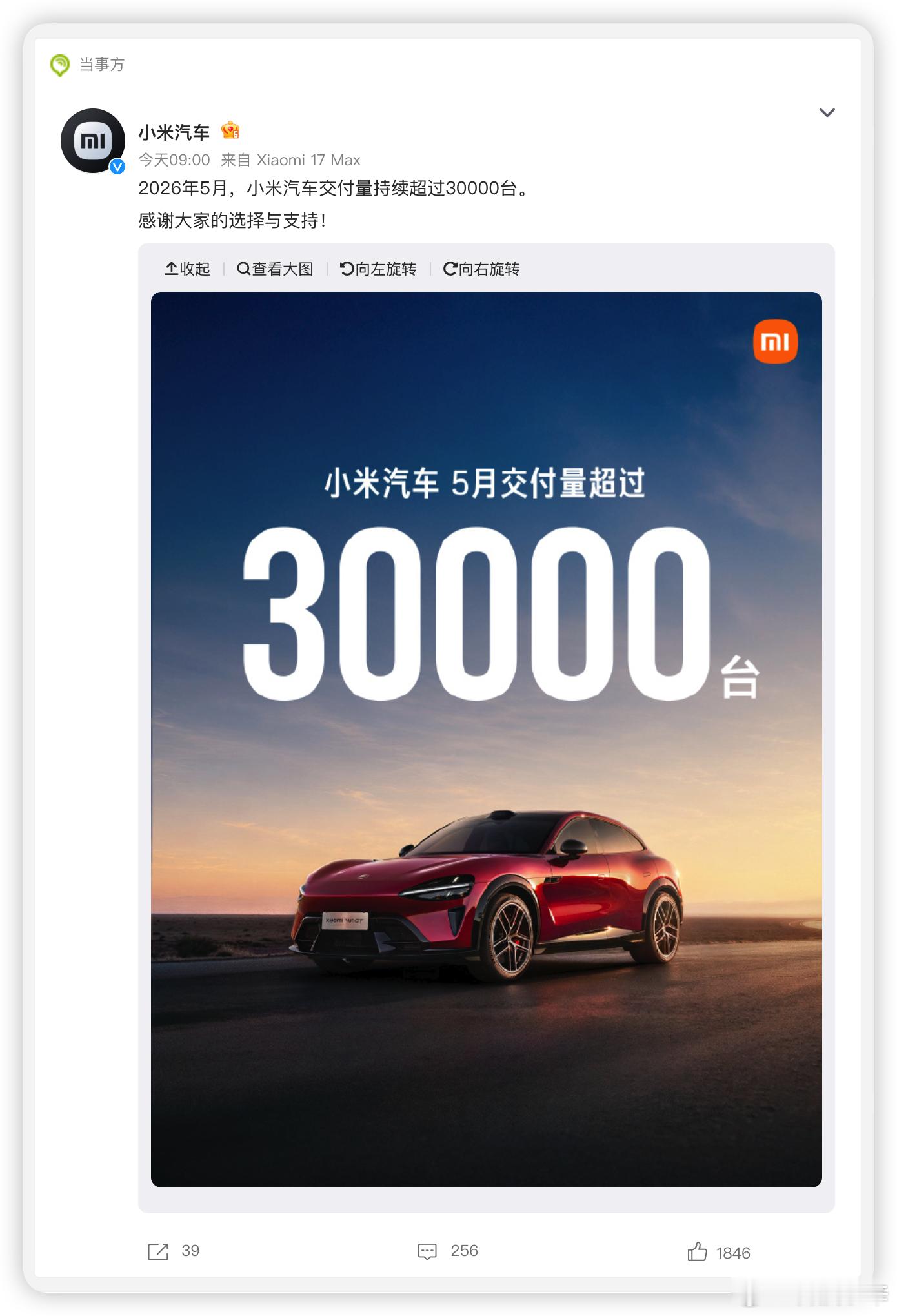 小米汽车5月交付超过30000台小米汽车5月交付又稳在3万台以上了，这已经是连