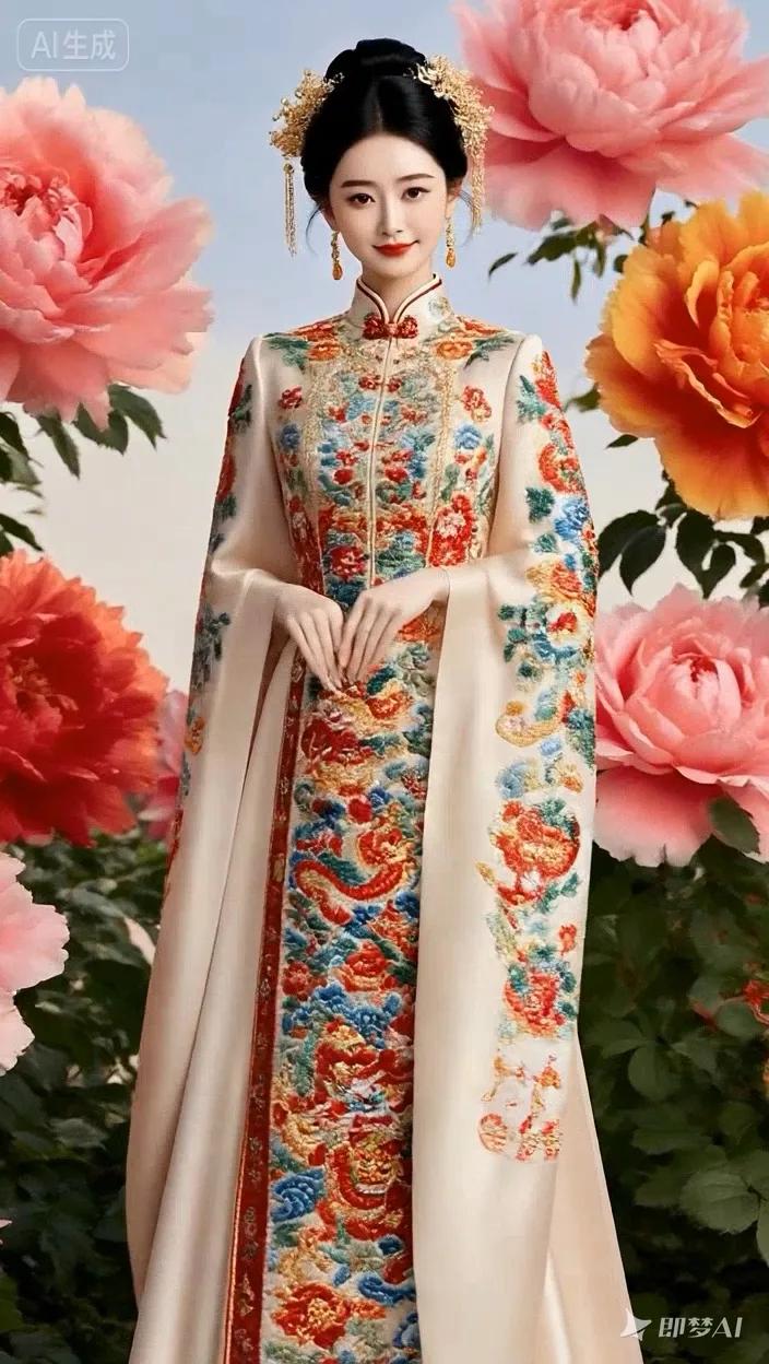七绝●诗情画意色彩缤纷艳牡丹，芳香四溢绽花团。华裳锦绣端庄美，绚丽