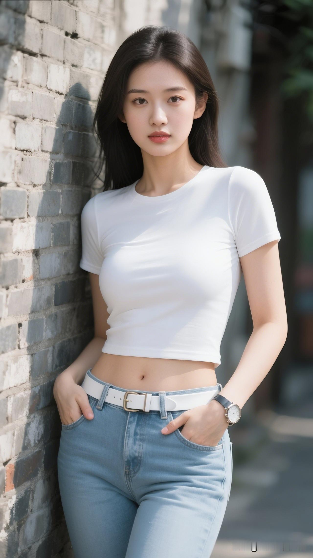 清新简约风，白色上衣+牛仔裤，轻松自然，元气满满！🌞👗👖分享治愈系图片