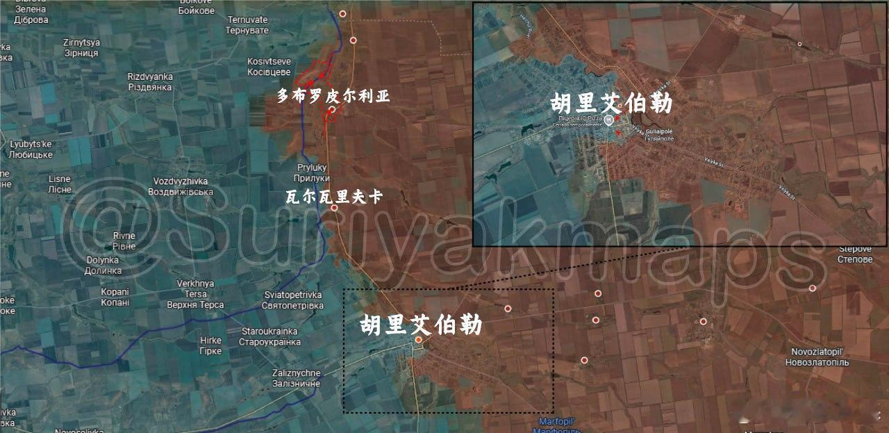 我怀疑嘘嘘哥自己都尴尬的笑了，昨天刚划的乌军在多布罗皮尔利亚反攻今天就涂回红色…