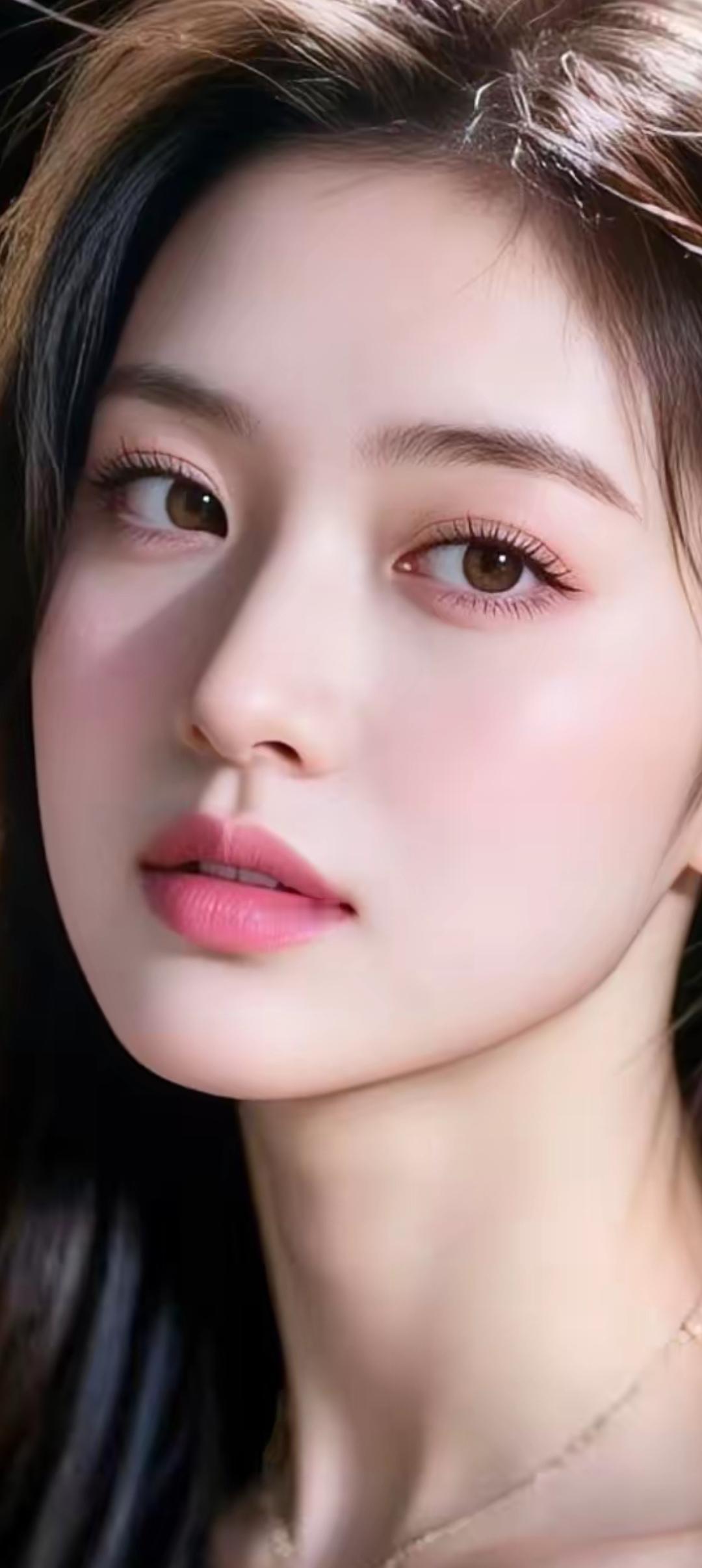 温柔甜美的少女，粉嫩的唇妆，清新自然。