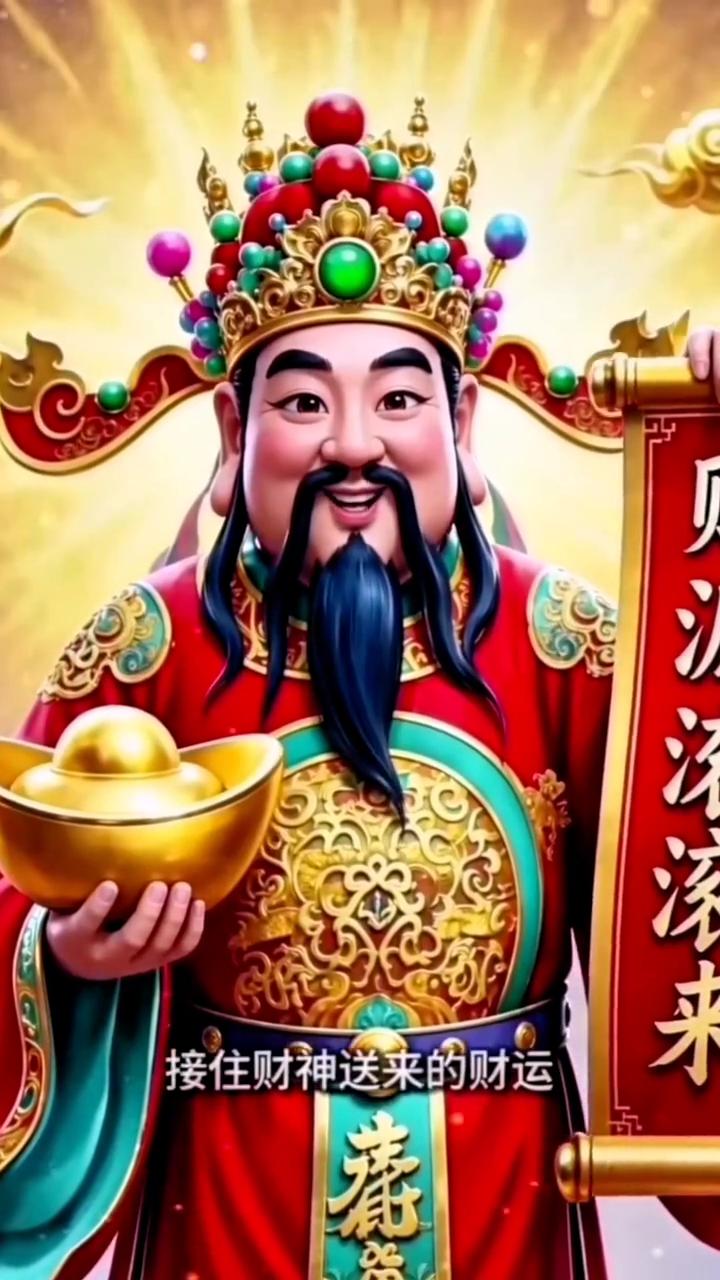 从汤滚来。接住财神送来的财运，愿你财富滚滚，生活越充满喜乐。接住财神送来的财运