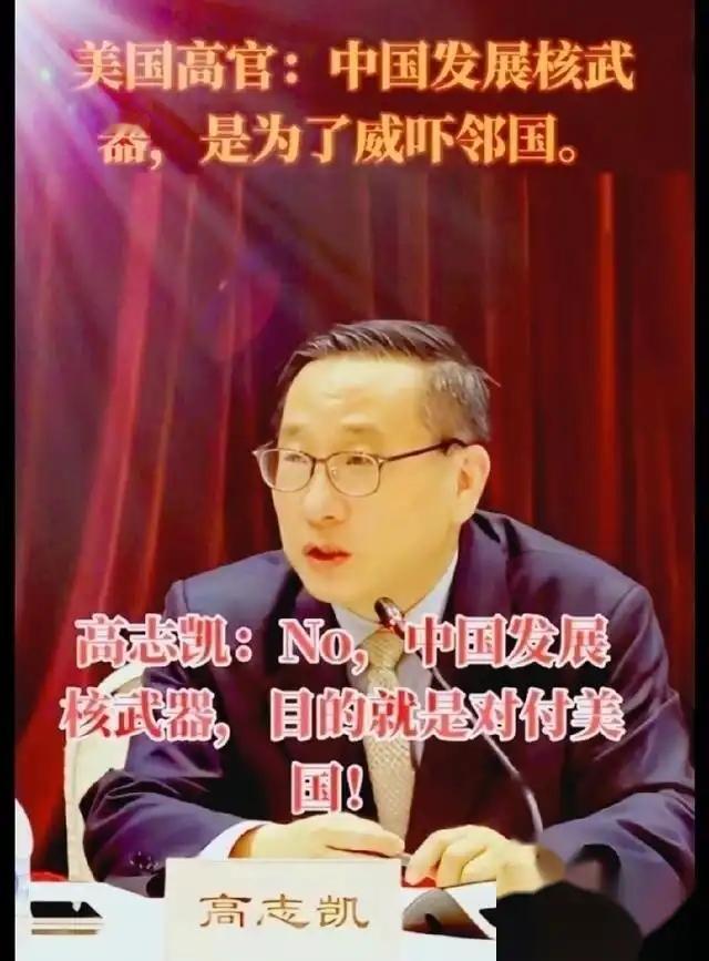 高志凯当年在国际场合上与美国高官对峙时，美国高官说：“我们东方某大国发展核武器，