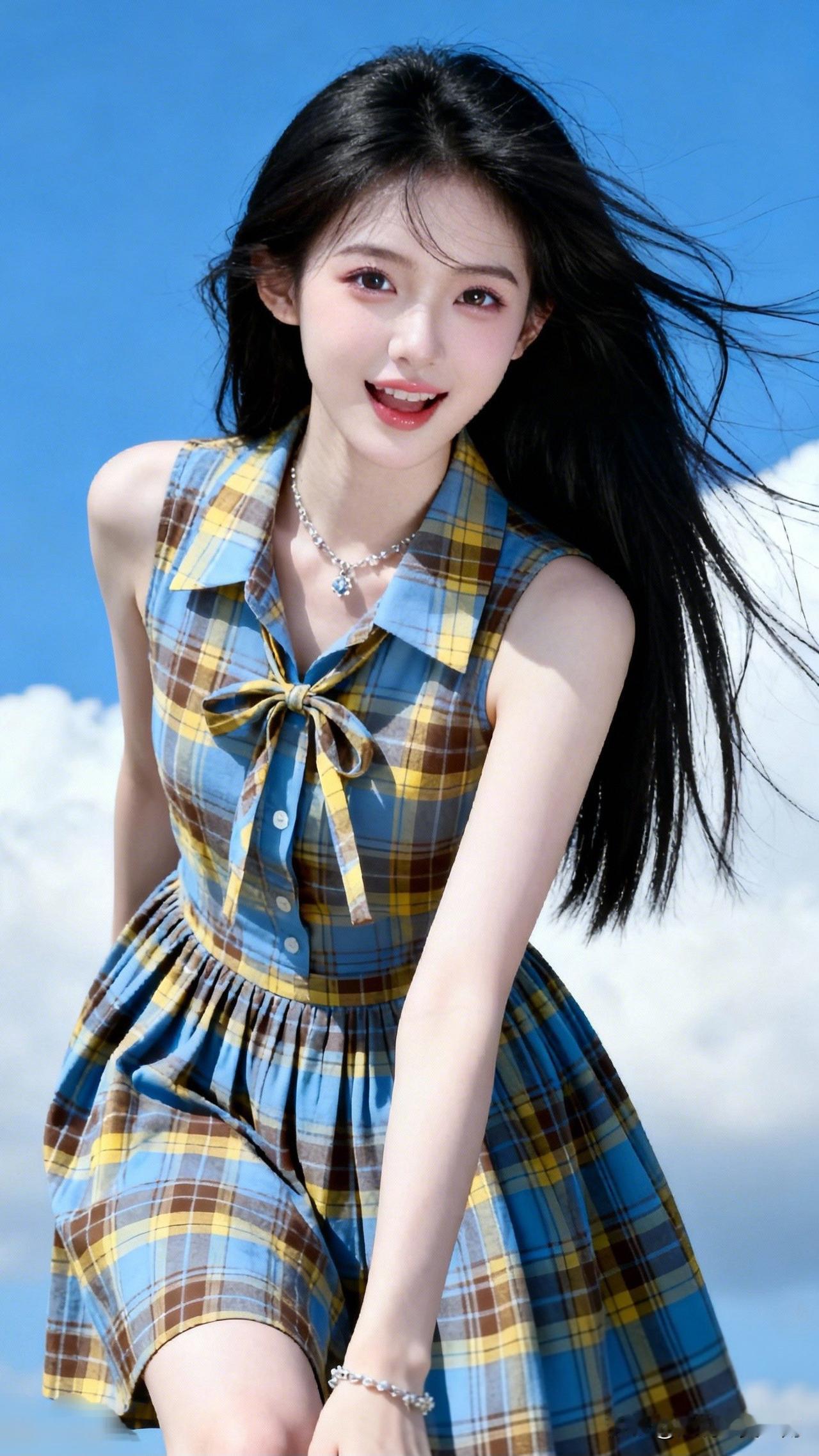 云卷风轻，少女笑语盈盈。美女的美丽体现在何处呢？元气少女穿搭指南：格子连衣裙+