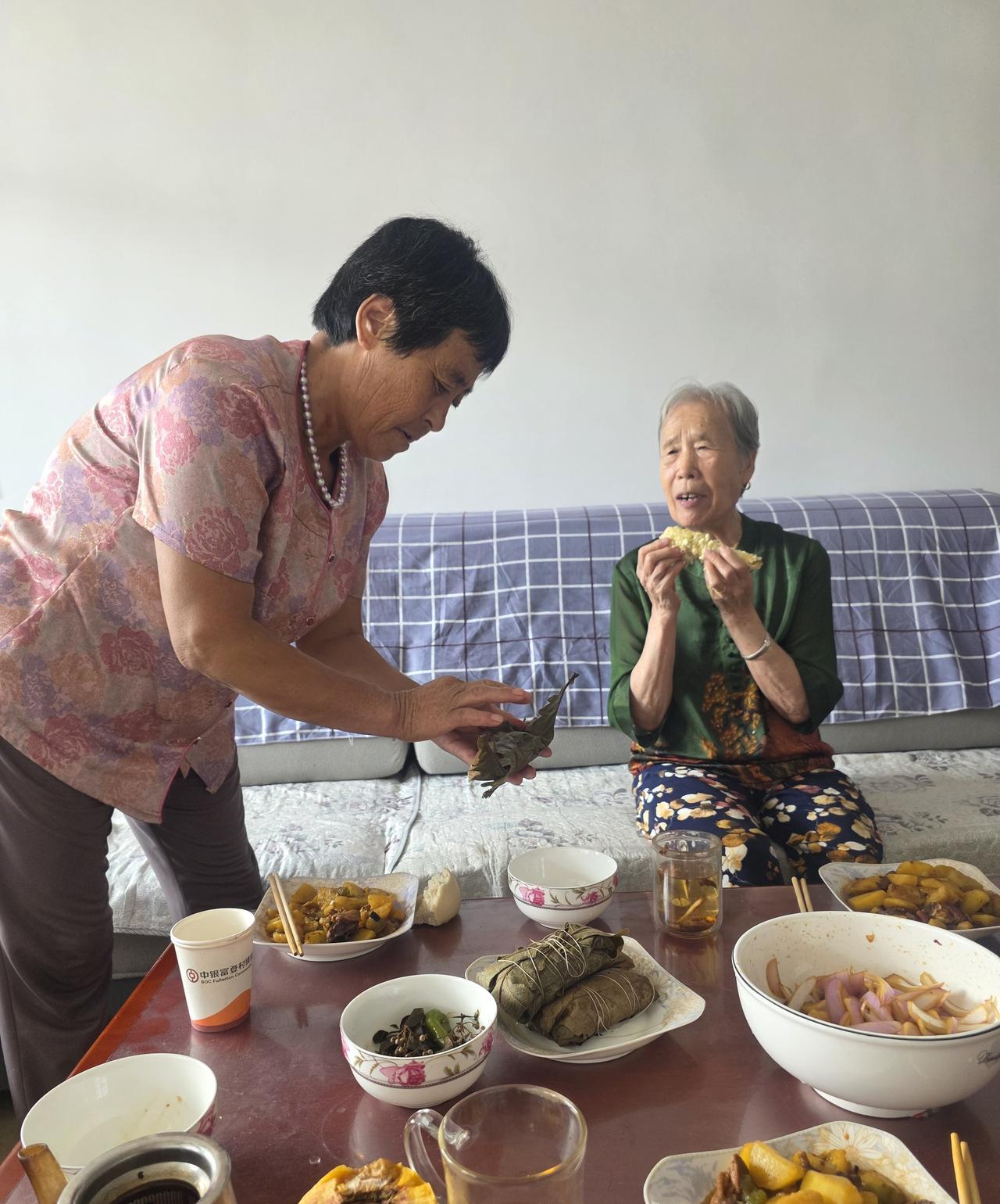 二嫂和二哥也说娘的饭量不小……今天中午，二嫂做的土豆炖鸡肉，我拌了凉菜。主食是