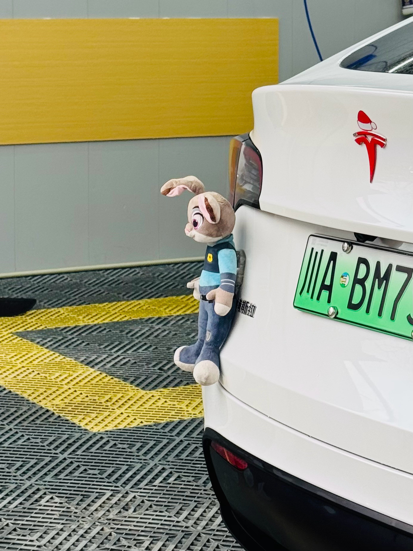 洗车，遇到一大姐，挂了个兔子警官朱迪。问洗车小哥说，我这个兔子帮我甩干了吗？小哥