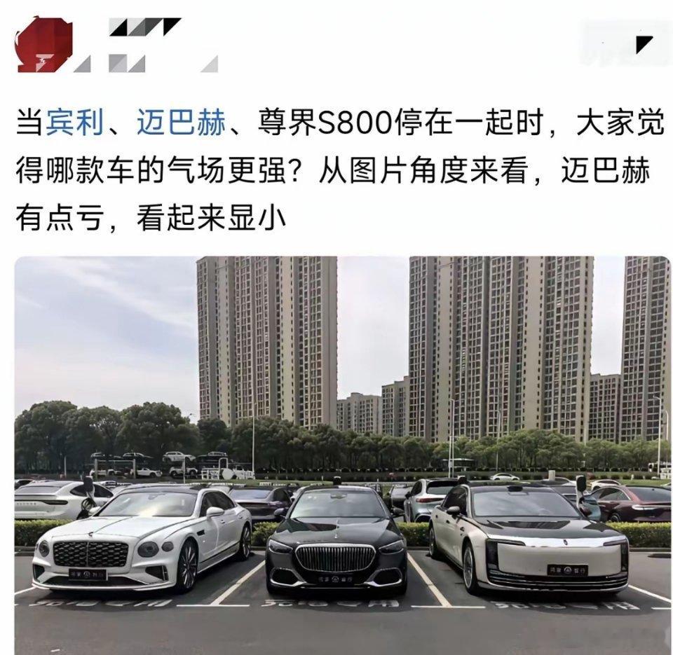 中间的迈巴赫，夹在两车中间看着有点憋屈。