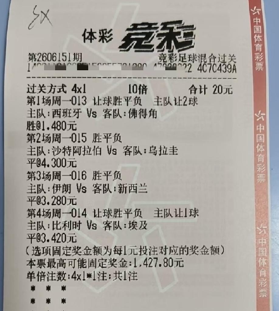 大家觉得这张票中的概率大不大，最有可能出错的是哪场比赛？一场一场分析:西班牙