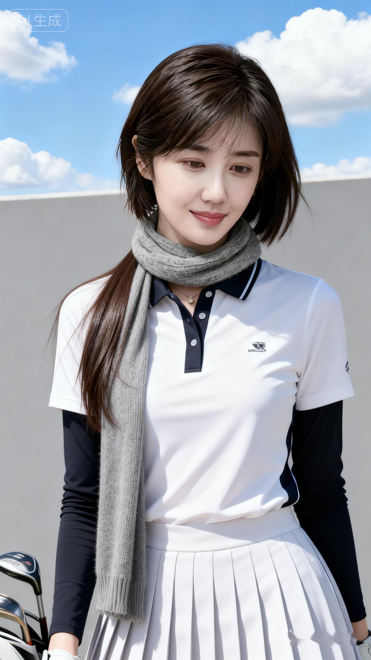 清新穿搭指南：白色Polo衫+灰色围巾，轻松出街！🌞👗👠