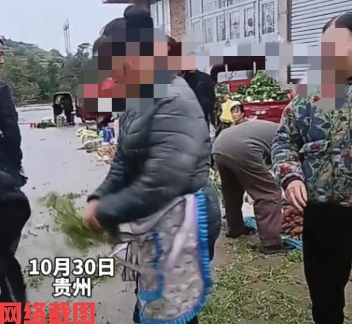 贵州乡村集市有老奶奶辛苦挖来野菜。老奶奶便把野菜拿到集市来售卖，却遭到集市一