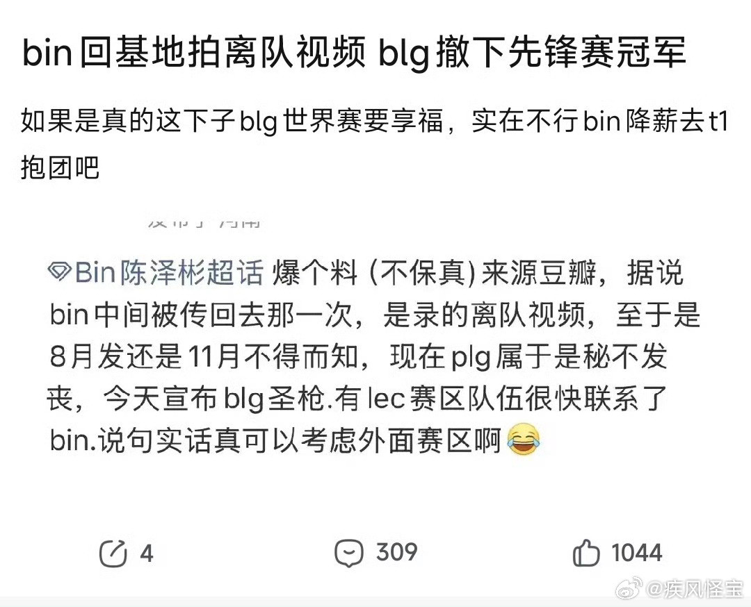 Ning爆料bin彻底不打了秘不发丧真不打了？Bin的离队视频都已经拍好了？！