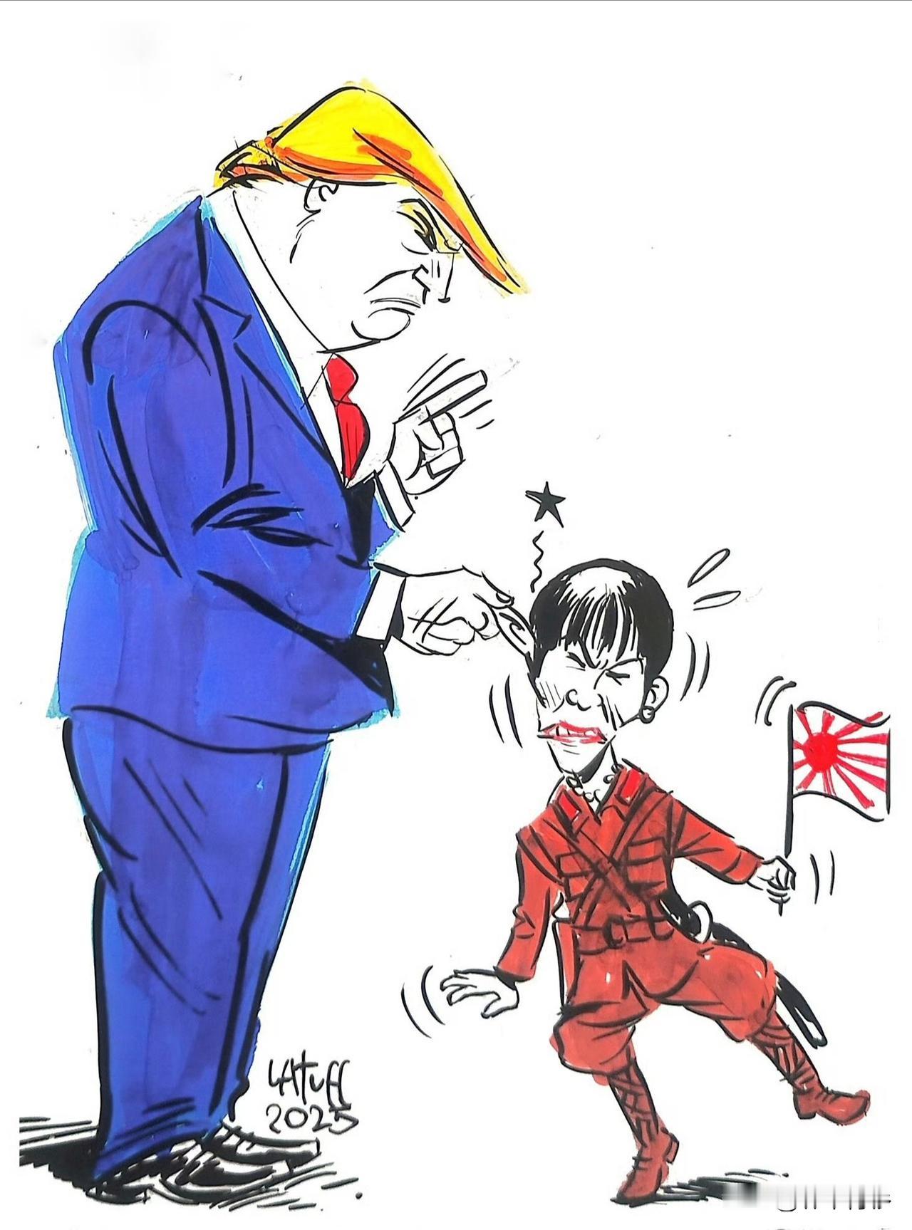 国外漫画家笔下的高市早苗！个人感觉形容的非常贴切！消息来源：国外社交平台1