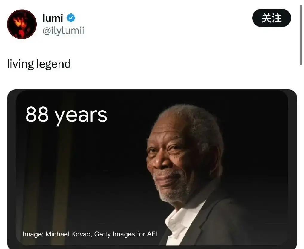 摩根·弗里曼88岁还能演新片，外网全在刷他“冻龄脸”我翻到他年轻和现在的对比图，