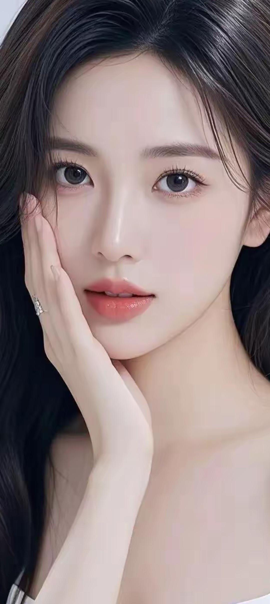温柔甜美的少女，轻抚面颊，散发着自然的光彩。