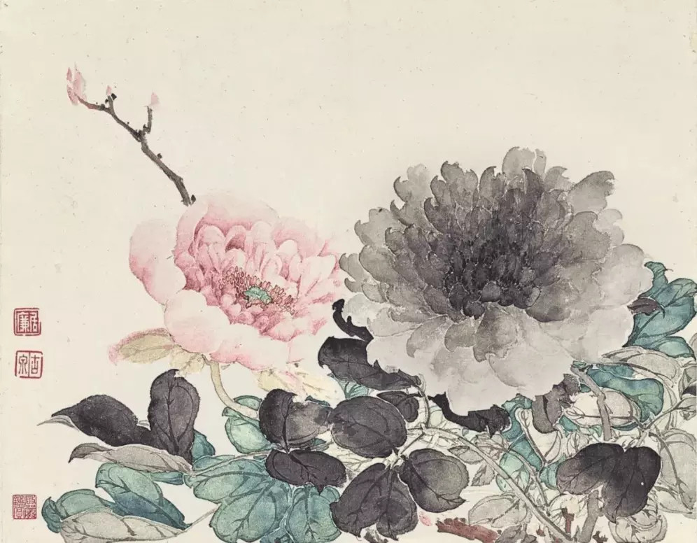 清居廉清逸出尘册。居廉笔下的作品多小写意花卉。册中分别绘有白荷、水仙、双色牡