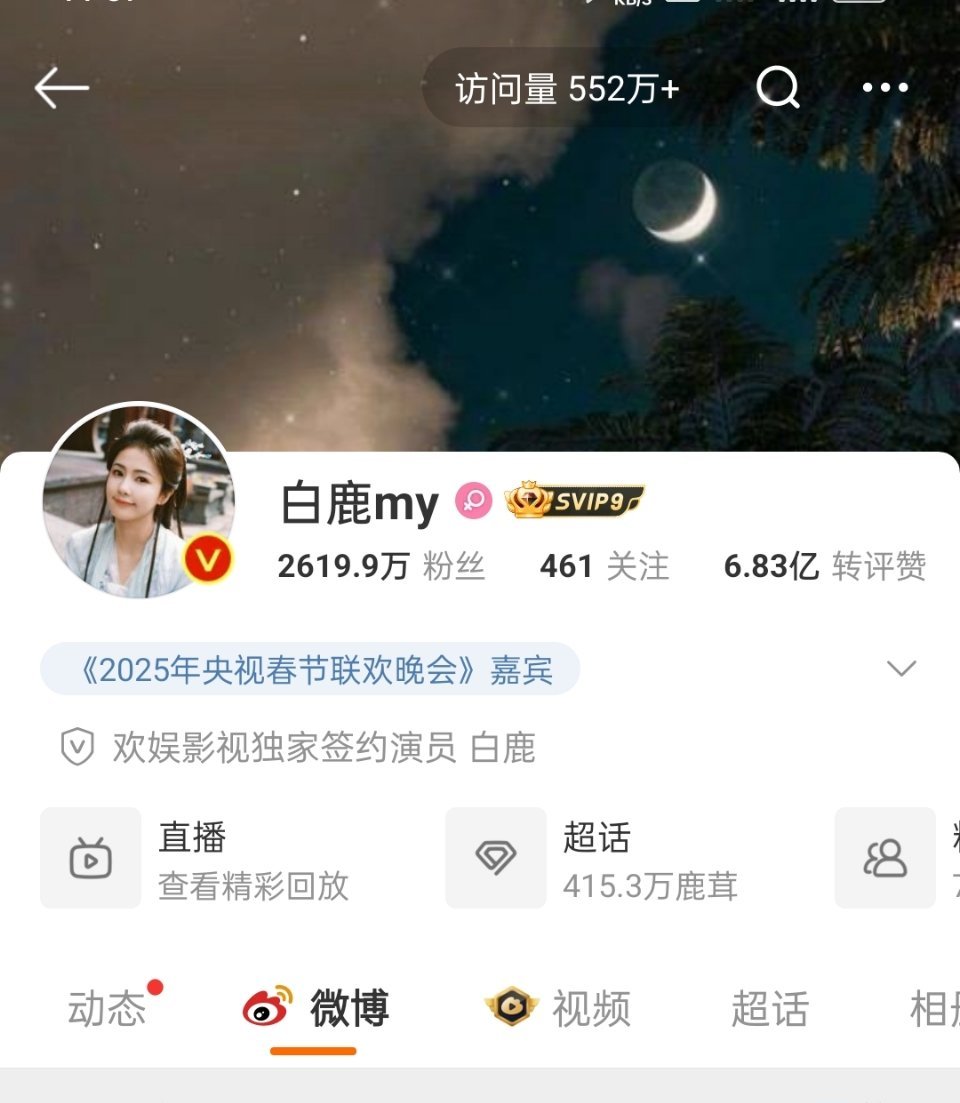 白鹿昨天访问量552万了！！