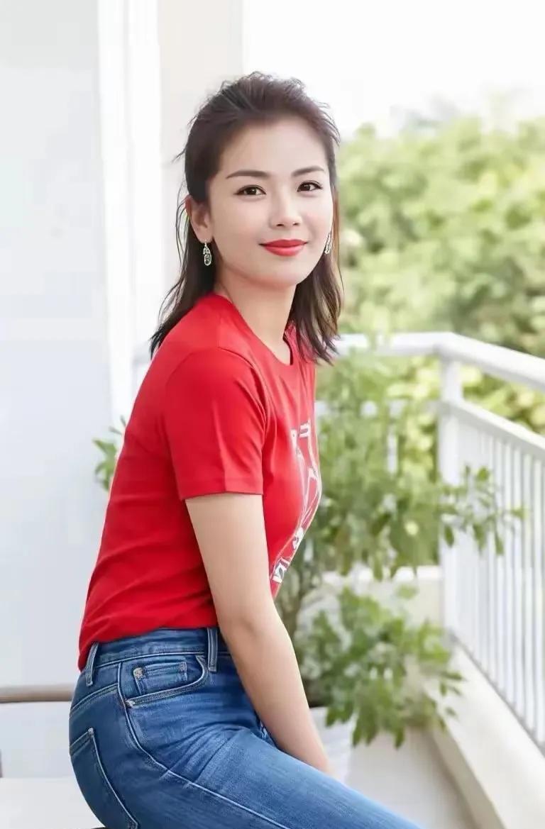 刘涛太美啦！红色的上衣，蓝色的牛子裤，超级有魅力的女神！浑身散发着一股魅力，樱桃