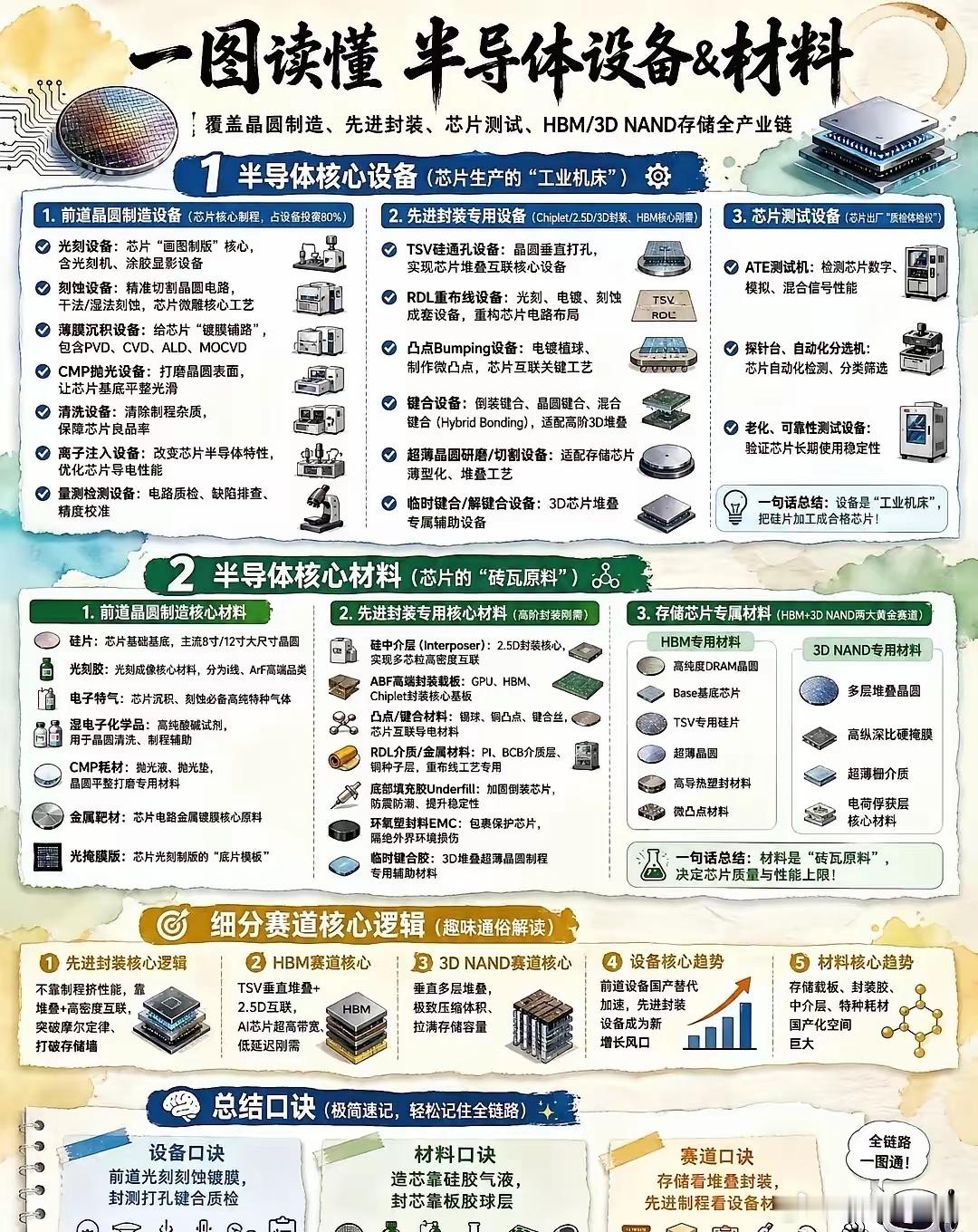 一图看懂半导体设备与材料半导体材料｜芯片的“核心原材料”就是制造、封装芯片用到的