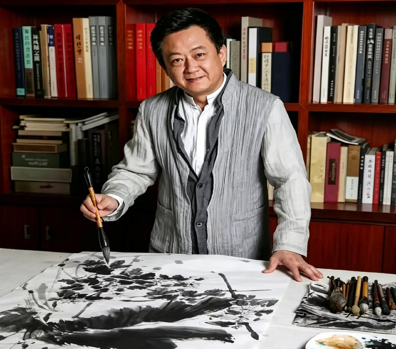 主持界里画画厉害的，朱军绝对算一个。他拜师范曾，写字画画很多年。你看这几幅，水墨