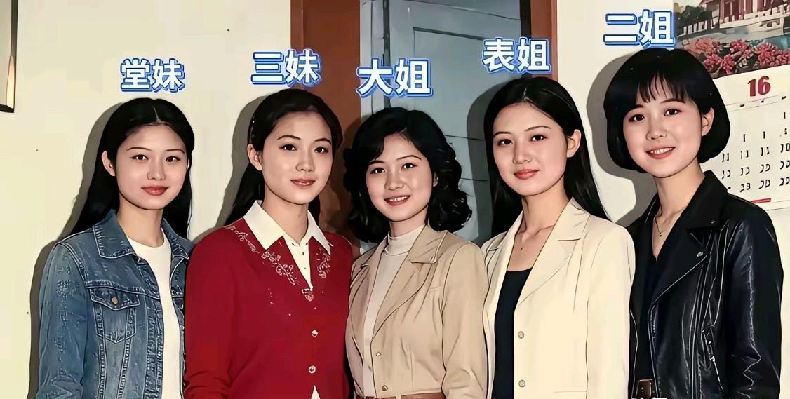 这是八十年代姐妹5人合影，没有彩礼的情况下，你会选择谁做你相亲相爱的人，我是相中