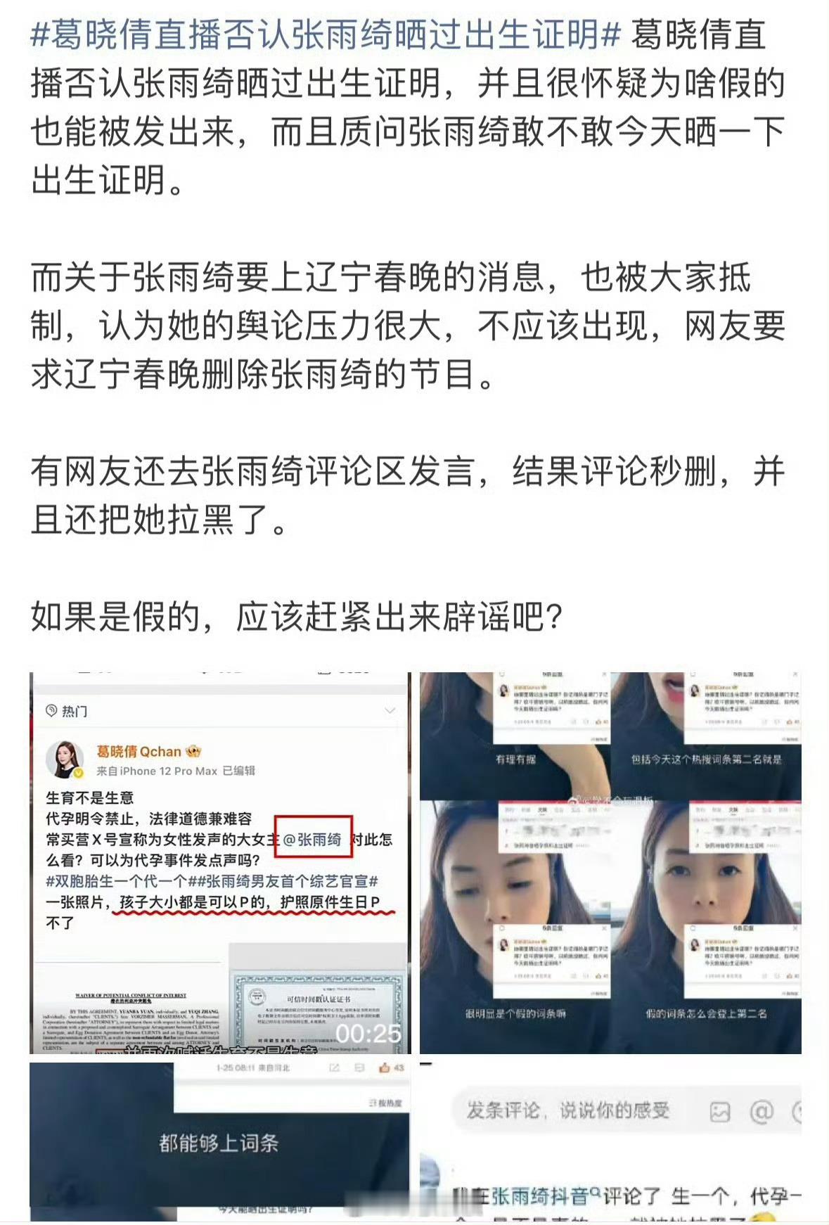 葛晓倩再爆料张雨绮张雨绮被网友抵制上春晚，网友总结张雨绮事件起因：就是因为原配葛