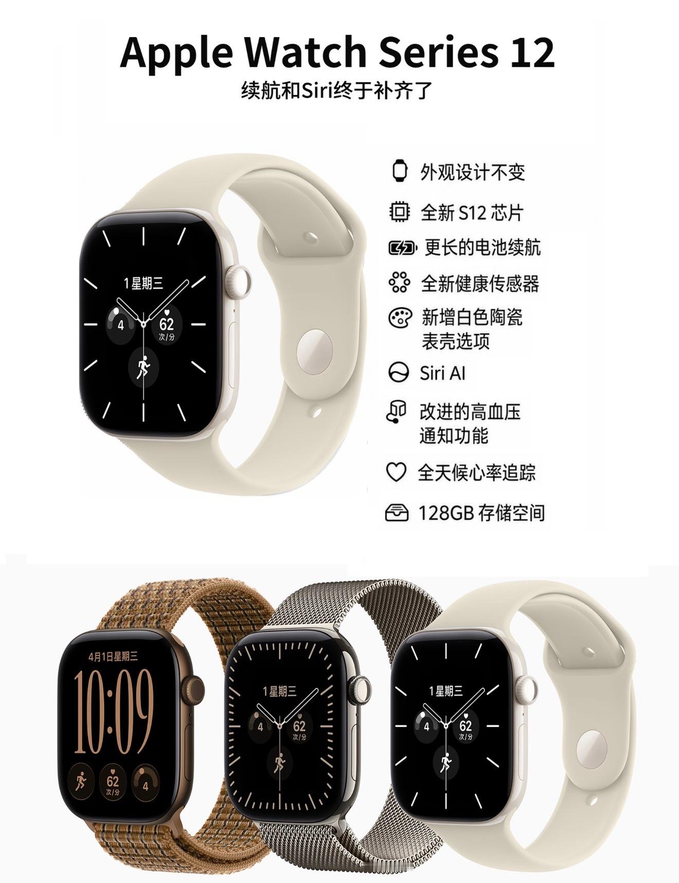 AppleWatchS12新品速览外观改动不大，重点拉满健康能力！搭载全新先