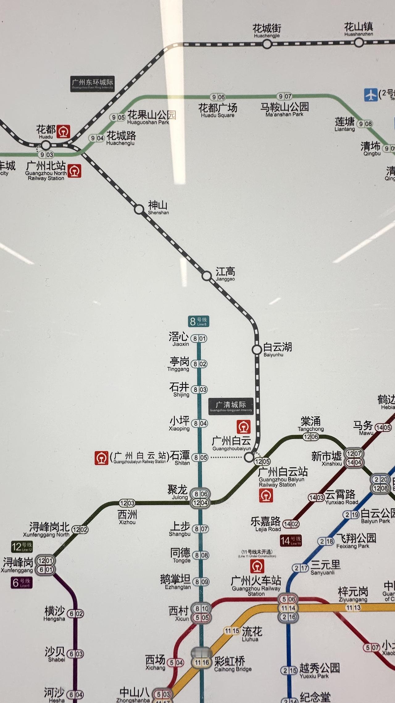 广州地铁线网图更新，新增22号线后通段及广清城际南延线！今日，广州地铁在多个车