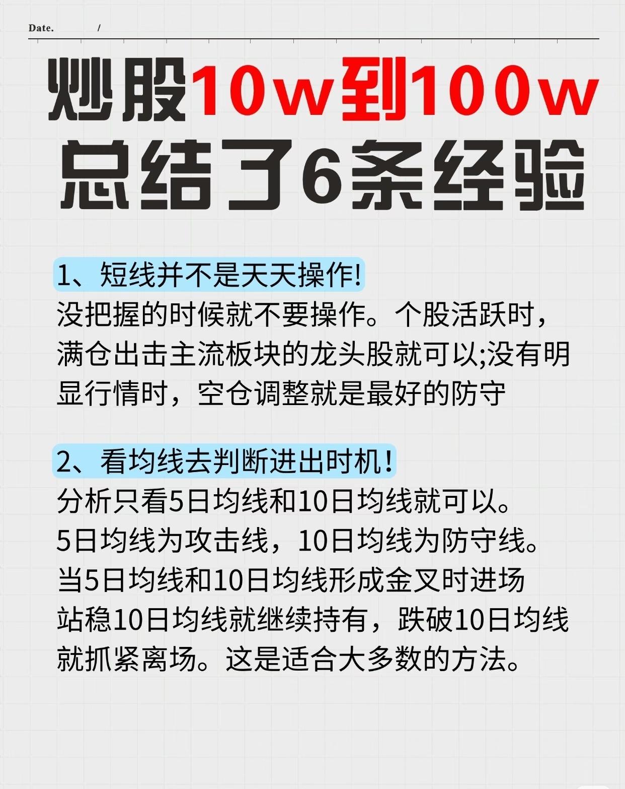 从10w到100w，这6条炒股经验值得收藏！📈今天分享一位老股民总结的实战
