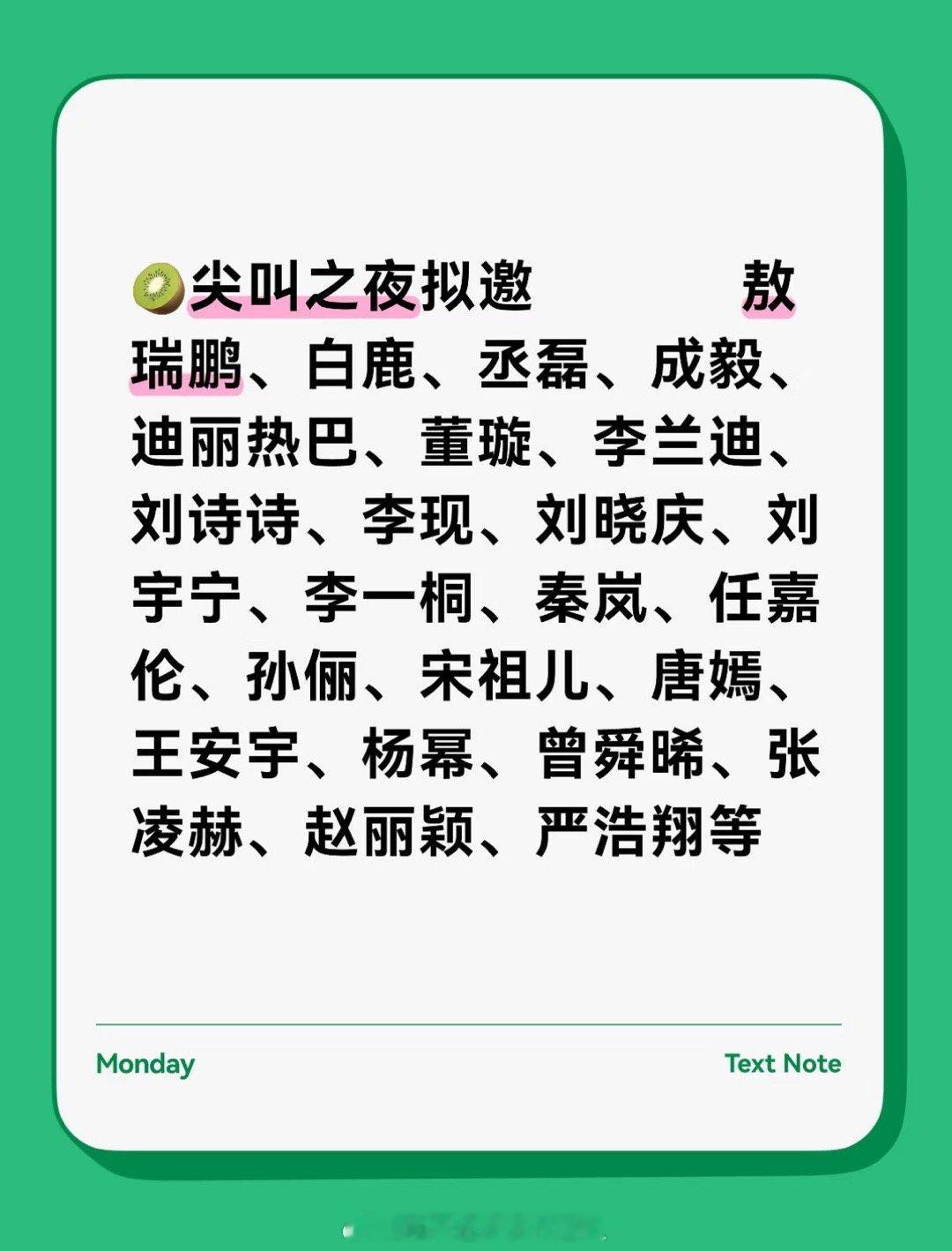 2025🥝尖叫之夜拟邀阵容名单，来押宝今年的尖叫女神和尖叫男神