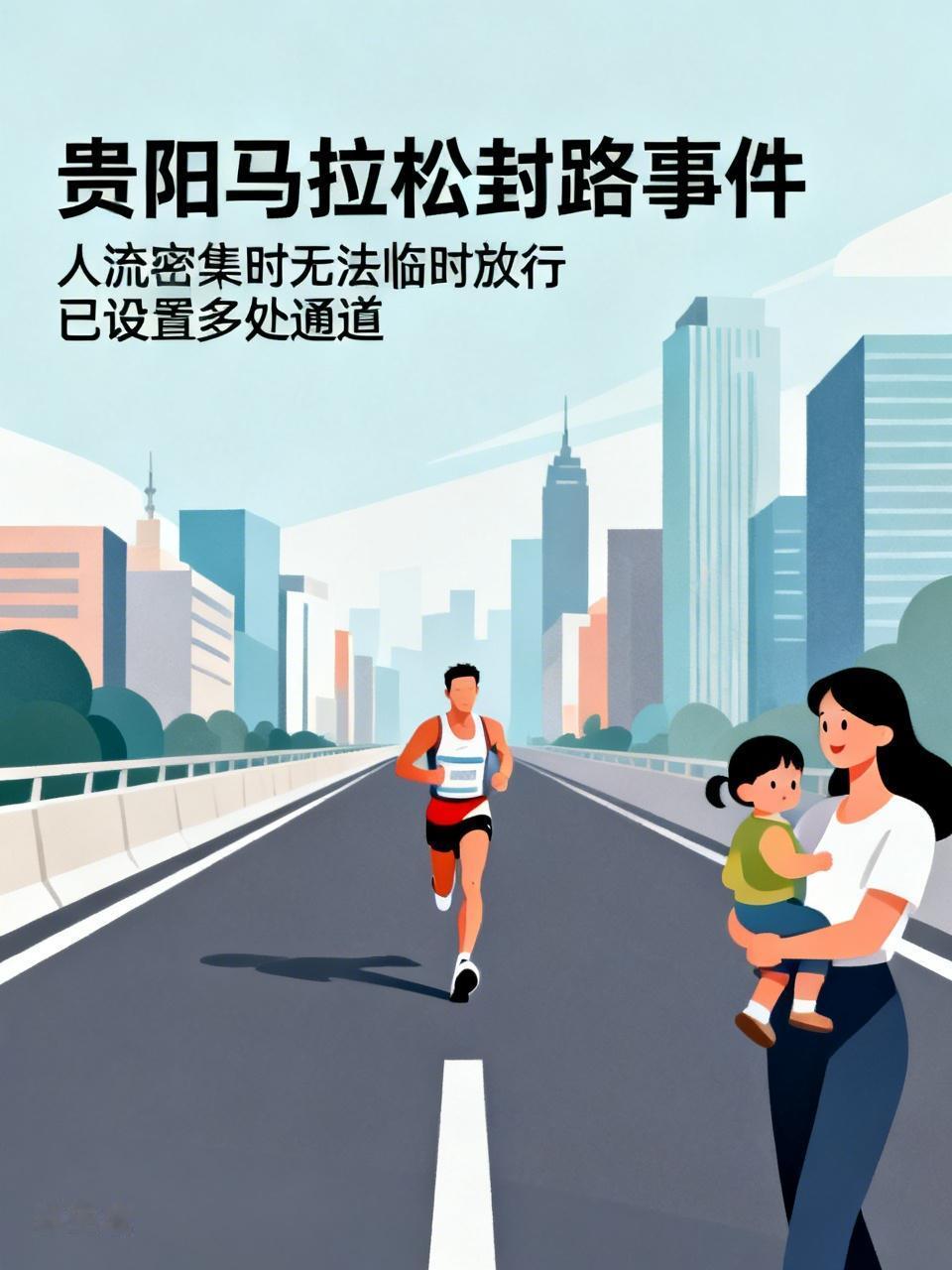 贵阳马拉松封路女子抱娃过街被拦，主办方：人流密集时无法临时放行，已设置多处通道这