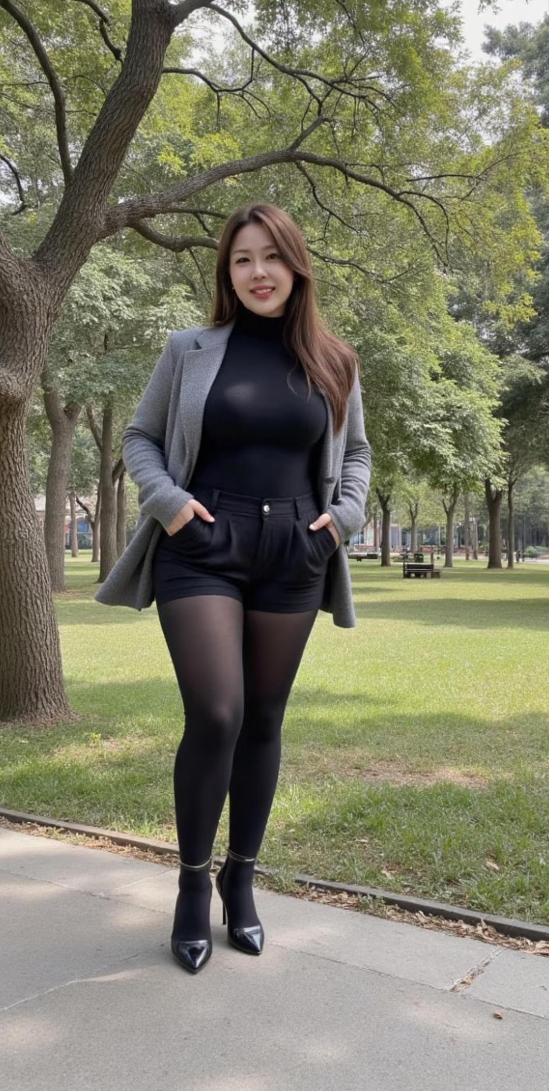 绿树阴中人似玉，轻纱薄衫步芳尘。