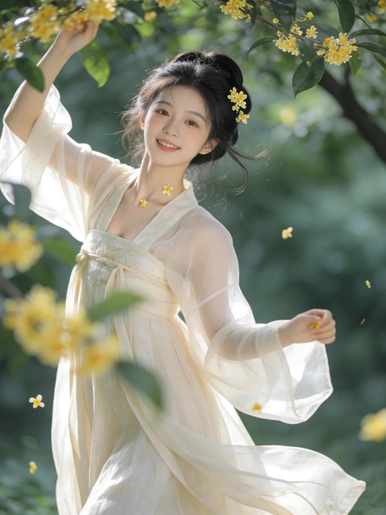 这组春日桂下古风人像，以光影为核心创作语言，将古典美学与现代摄影技巧结合，呈现出