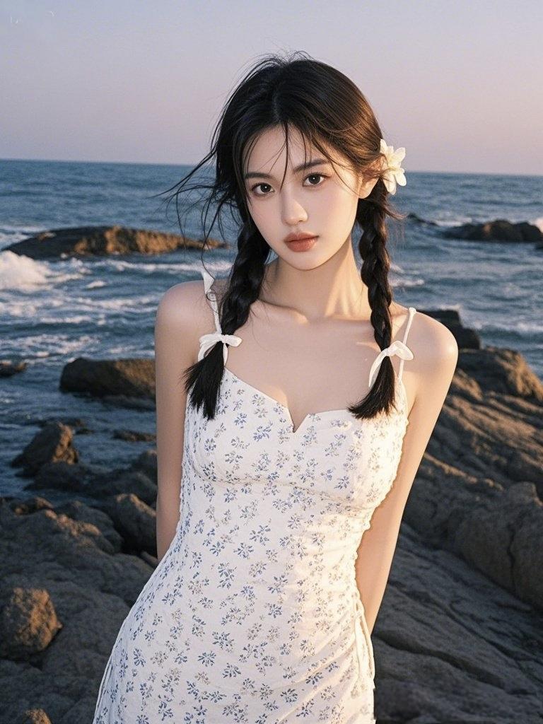 海边清纯少女。清雅脱俗的美到底长啥样？美女海边风景海滩美女照海边少女海边