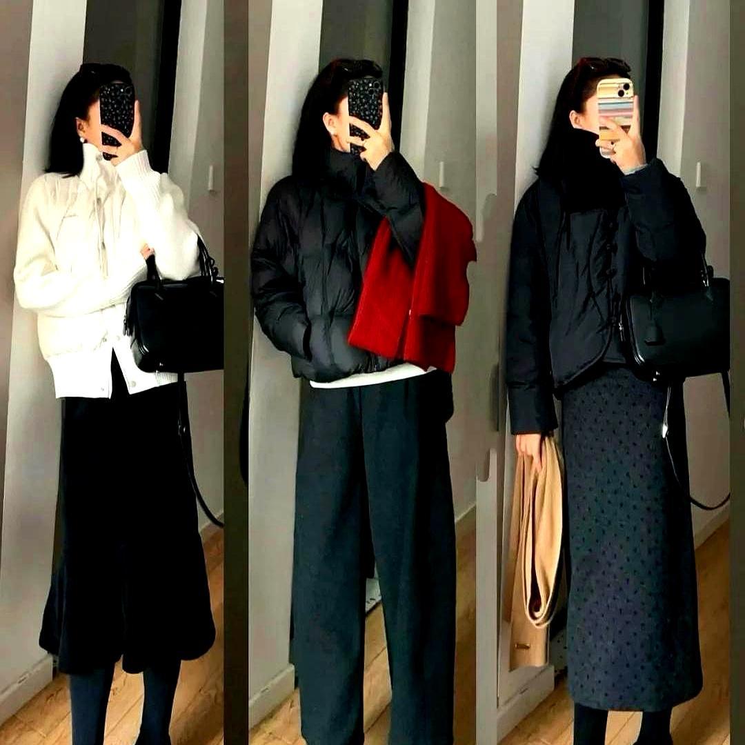 羽绒服一上身，最怕变成移动棉被。记住一句：上面松，下面紧，立马显瘦十斤。四