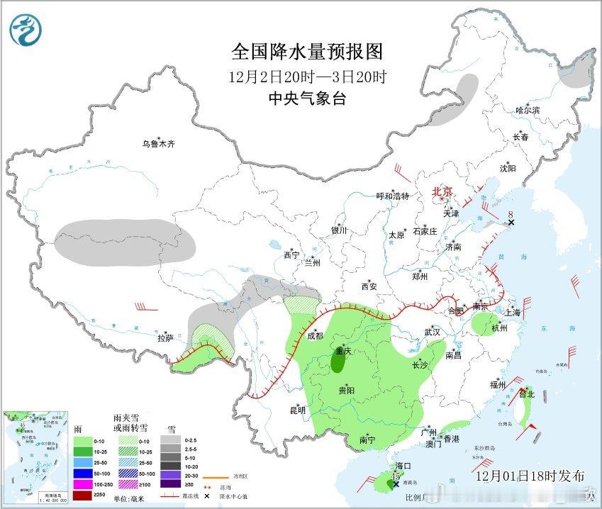 【冷流雪和润燥雨】未来7天的降水总体依然不多，值得关注的有，一个是12月2日山东