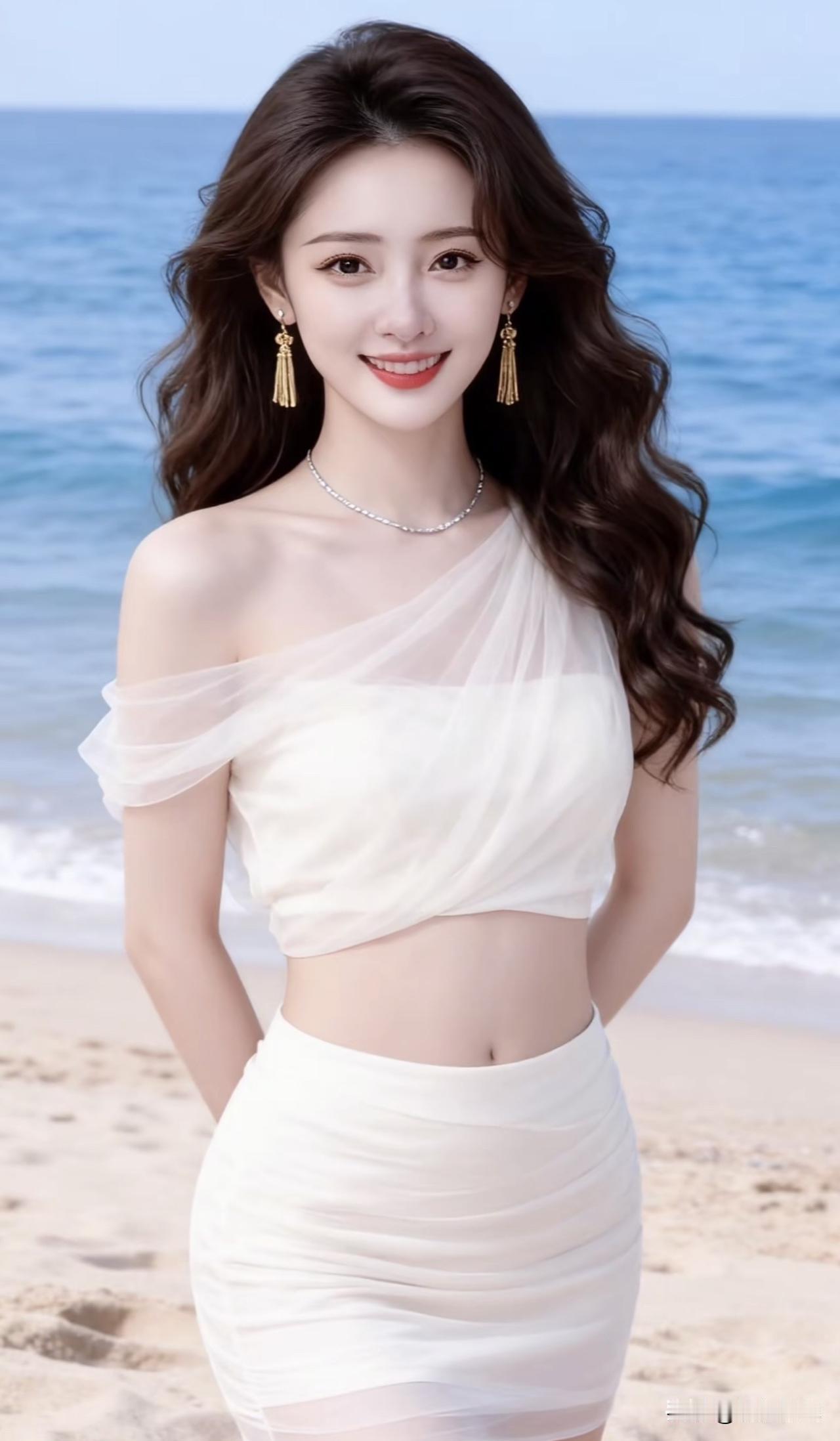 海边度假风，白裙飘飘，阳光沙滩，美不胜收！沙滩白裙少女海边白裙造型海边白裙穿