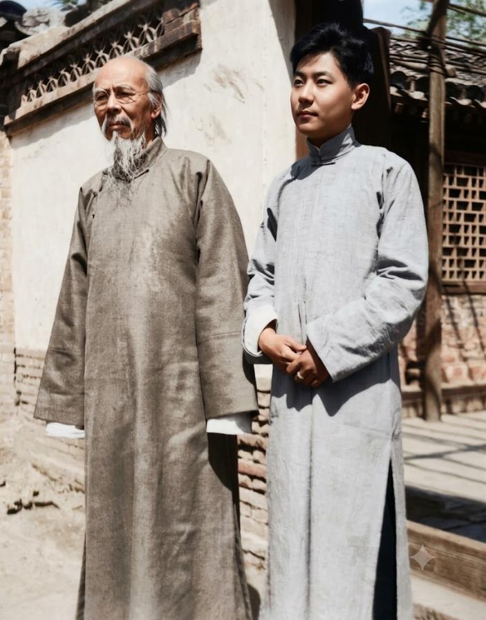 1936年，国画大师齐白石与入室弟子娄师白在齐宅的合影（据考证为北京寓所内院二门