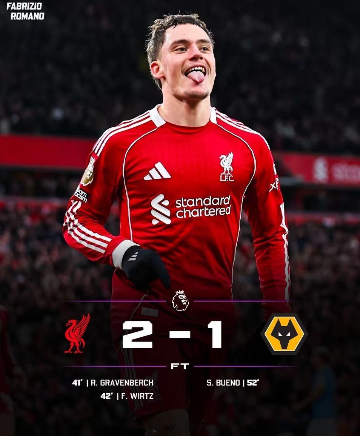 维尔茨英超首球埃基蒂克精妙斜传撕开防线，维尔茨鬼魅跑位冷静推射破门！终结22场进