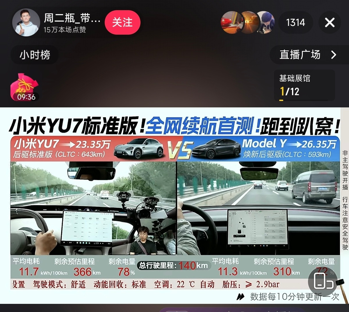 全网首测：小米YU7标准版VS特斯拉Model换新后驱版。目前已行驶140