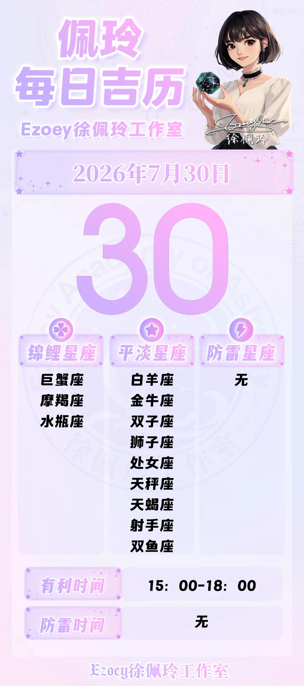 【7.30日播报】稳中推进日锦鲤星座：巨蟹座、摩羯座、水瓶座——Ezoey徐佩