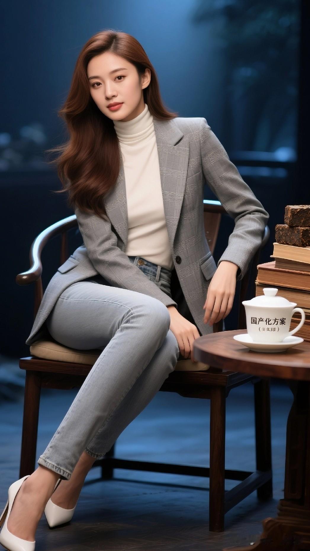 优雅咖啡馆时光，黑发美人轻倚桌旁，静享午后时光。晒一张相册里的咖啡吧