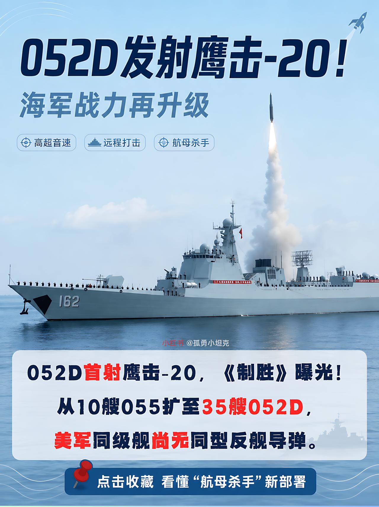 052D解锁鹰击20，海军迈入高超音速海战时代主力驱逐舰全面兼容高超弹，远海威