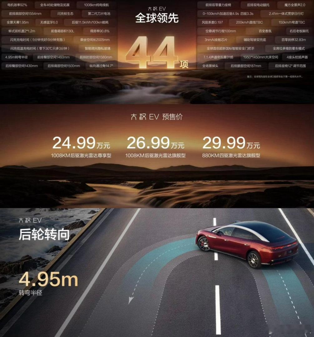 成都车展，比亚迪王朝展台围了最多人，就是来看大汉EV的预售价。5256mm车长、3130mm轴距，D