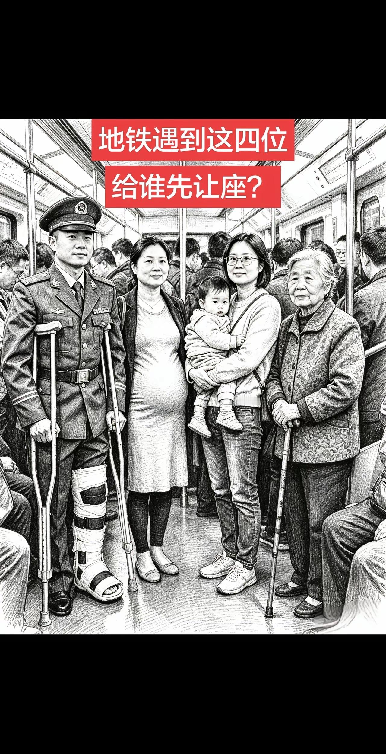 大家在地铁上遇见这四种人，会先给谁让坐？