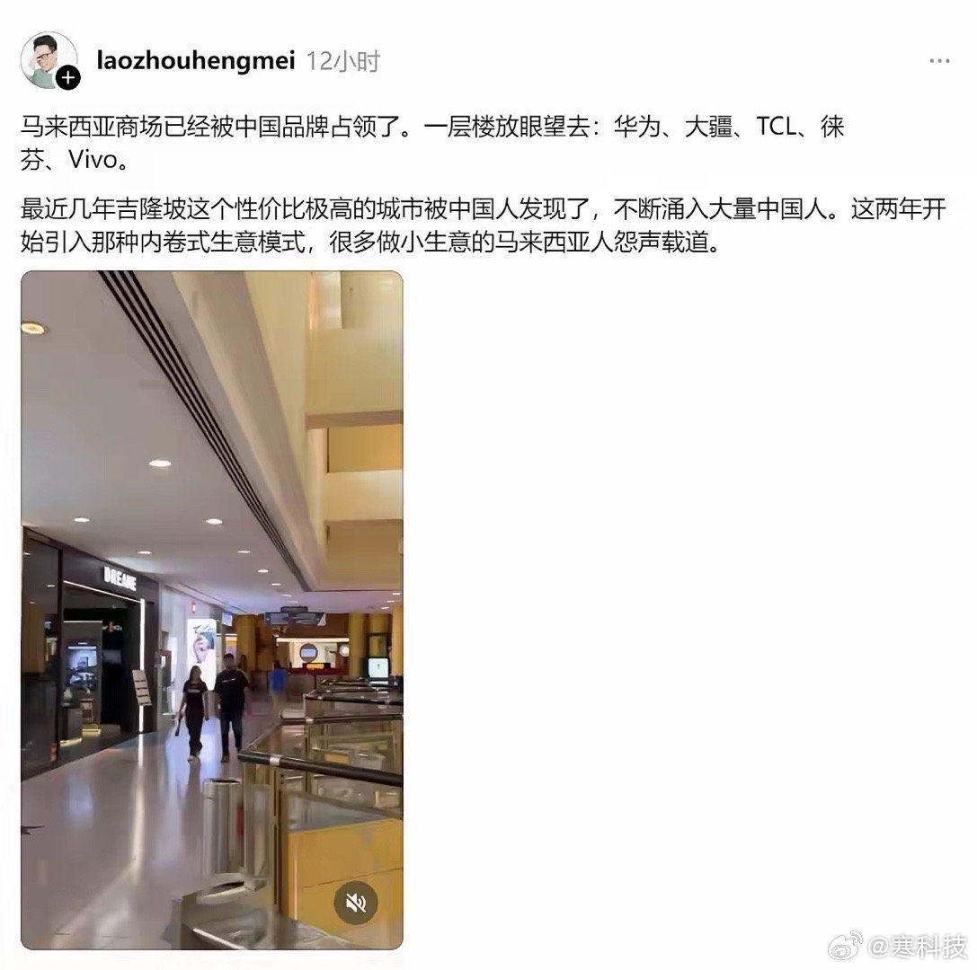 马来西亚人感慨“生活正在被中国化”，他发帖控诉“吉隆坡的商场里，华为、大疆、TC