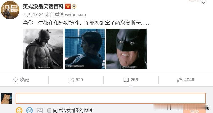 你一生都在和邪恶搏斗，结果邪恶拿了两次奥斯卡，而你连提名都没捞着